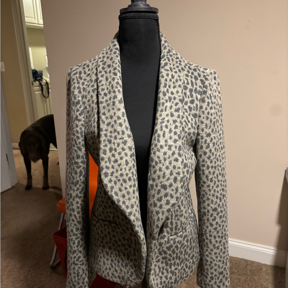 LOFT Animal Print Blazer - Gray and Black